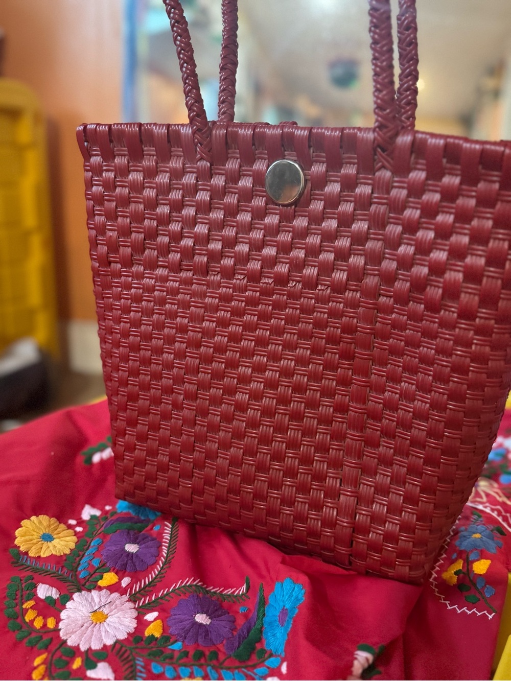 Classic Red Woven Tote Bag